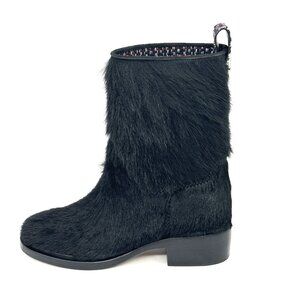 CHANEL 14A Pony Hair Calfskin Leather Tweed CC Medallion Tab Ankle Bootie Boots